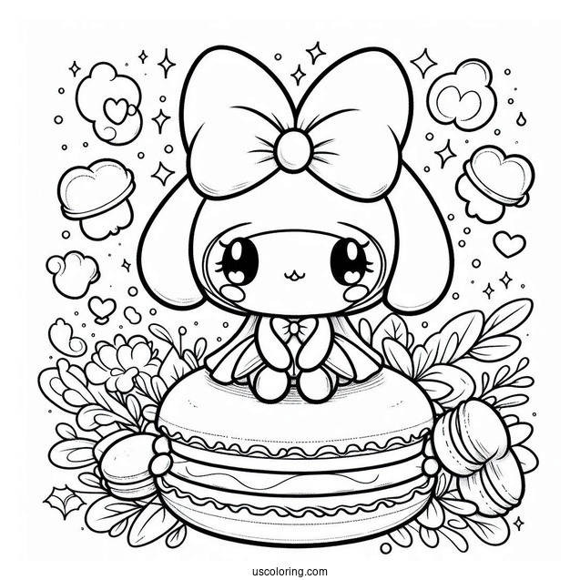My Melody Coloring Page Sitting On Top Of Macaron
