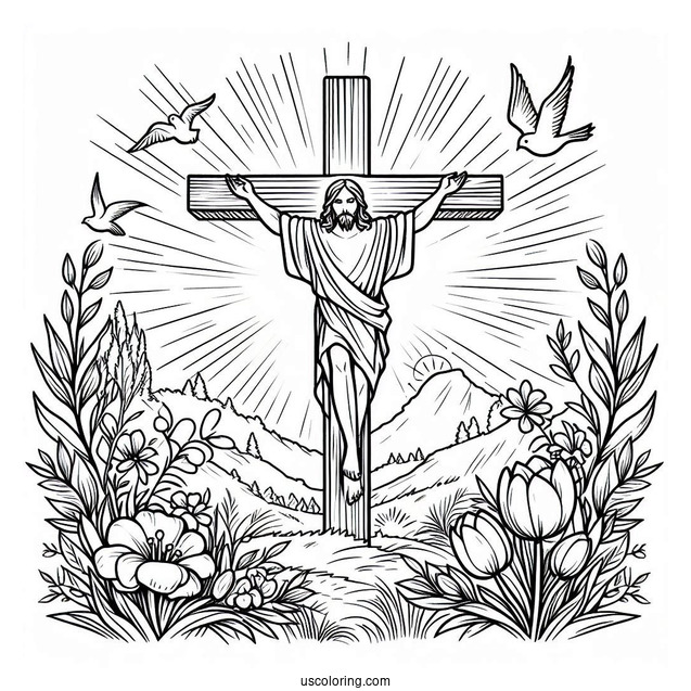 Jesus Easter Cross Coloring Sheet