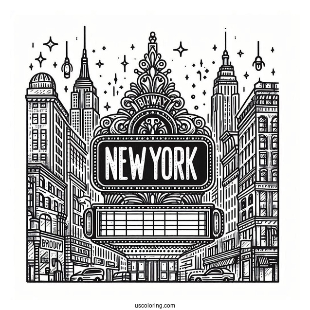 New York Coloring Page Of Broadway Marquee Sign
