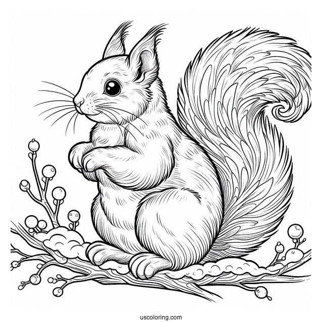 Adult Squirrel Coloring Page Wearing Scar In Winter