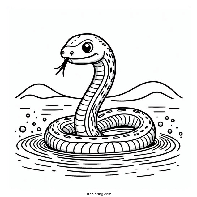 Coloring Page Of a Sea Snake In The Water