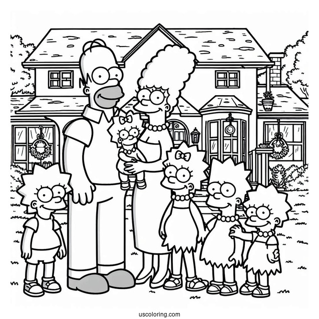 Coloring Page Of Simpsons Family In Front Of House