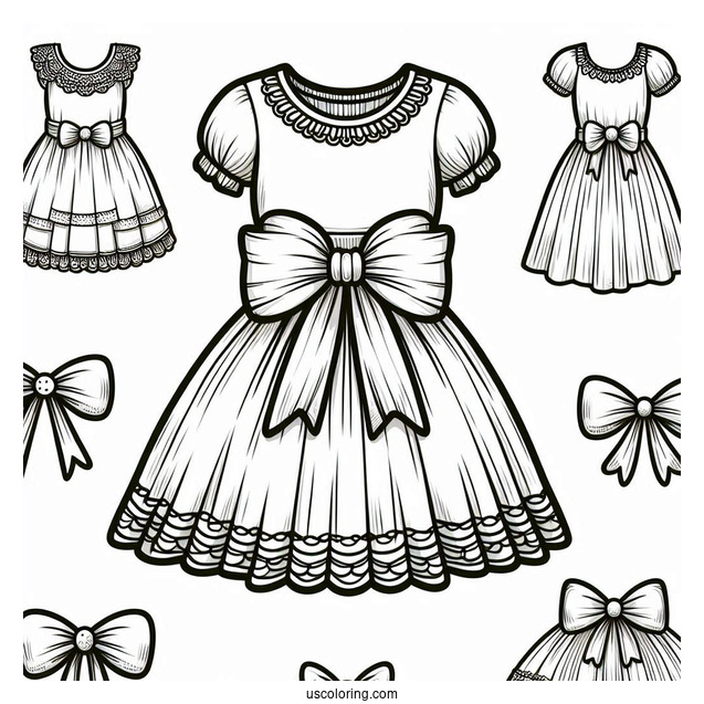 Cute Dress Coloring Page With Bow At the Waist
