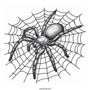 Huntsman Spider On Web Coloring Page