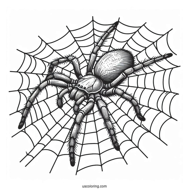 Huntsman Spider On Web Coloring Page