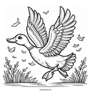 Coloring Page Of a Duck Flying