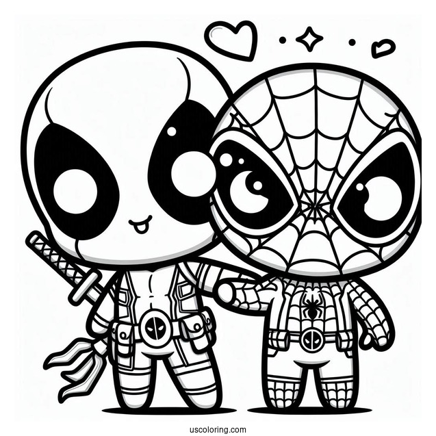 Kawaii Spider Man And Deadpool To Color