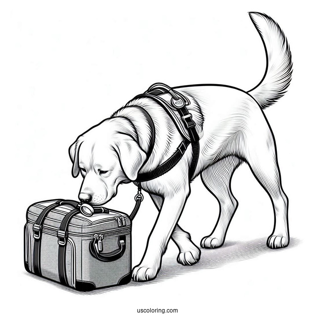 Labrador K-9 Police Dog Sniffing Luggage