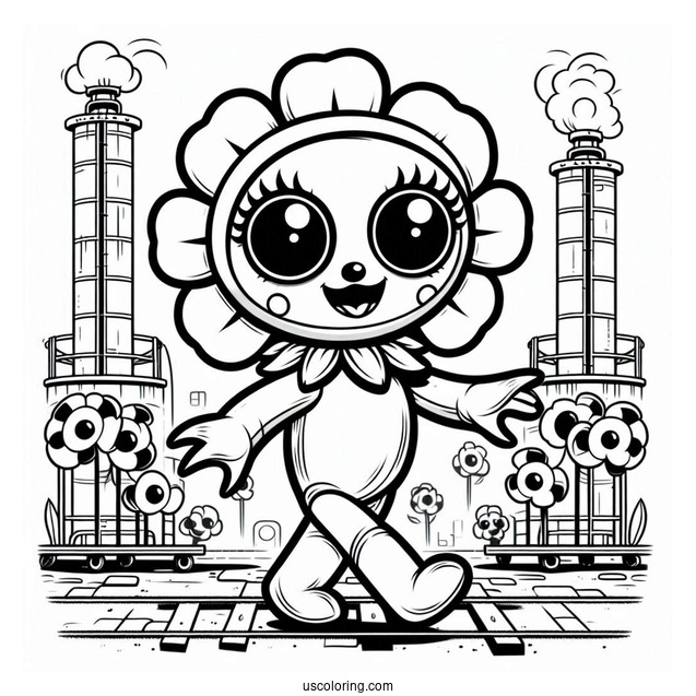 Poppy Playtime Coloring Page Of Scary Wuggles Walking In The Factory For Kids