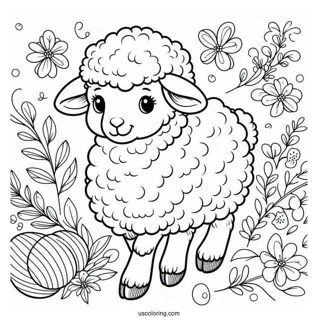 Fluffy Sheep Coloring Page For Kids