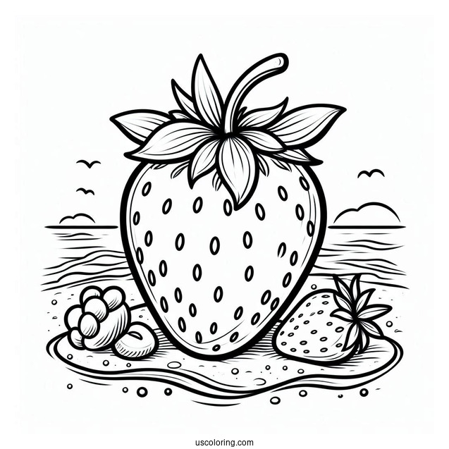 Juicy Strawberry On Beach Coloring Page