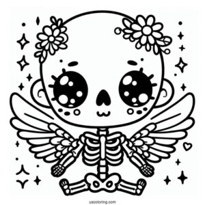 Chibi Skeleton Coloring Page For Preschoolers