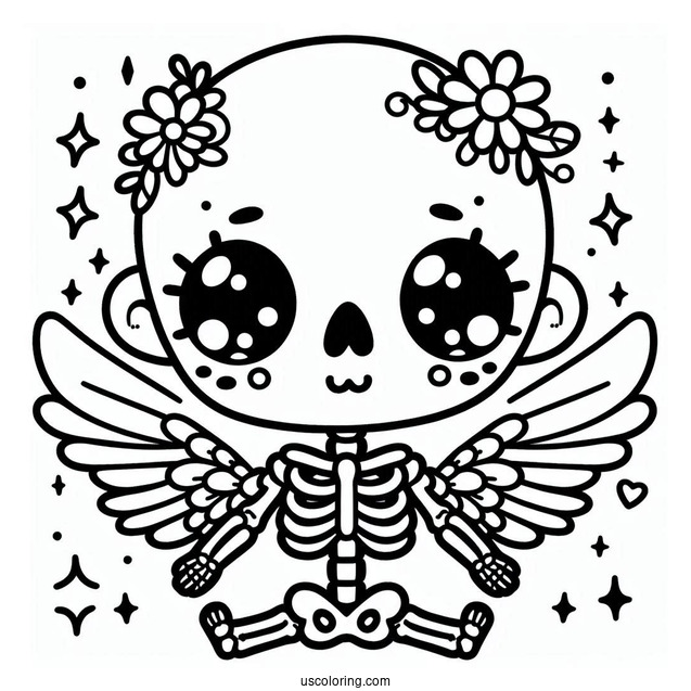 Chibi Skeleton Coloring Page For Preschoolers