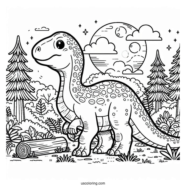 Dinosaur Coloring Page Of Muttaburrasaurus Outside The Forest