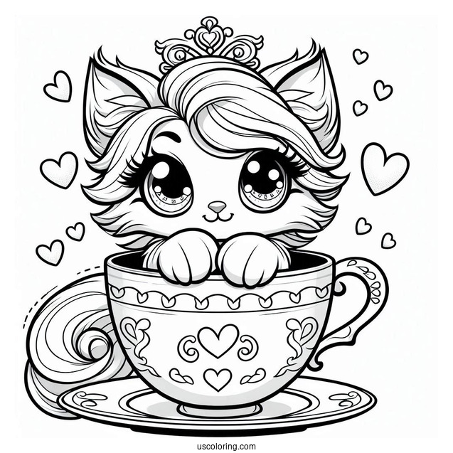 Palace Pets Coloring Page Of Detailed Teacup With Hearts For Kids