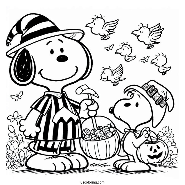 Snoopy And Woodstock Trick Or Treating During Halloween