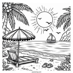Simple Beach Coloring Page View