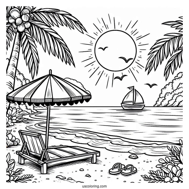 Simple Beach Coloring Page View