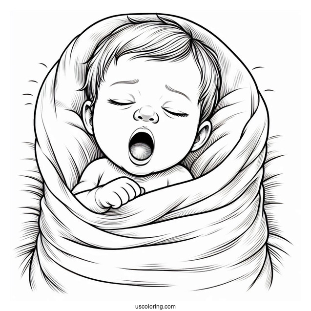 Realistic Baby Coloring Page Yawning Under The Blanket