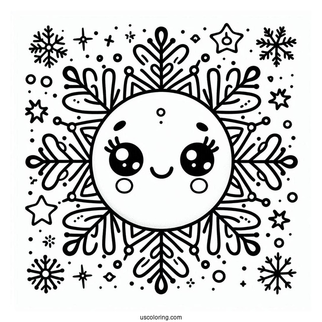 Cute Smiling Snowflake Coloring Page For Preschoolers
