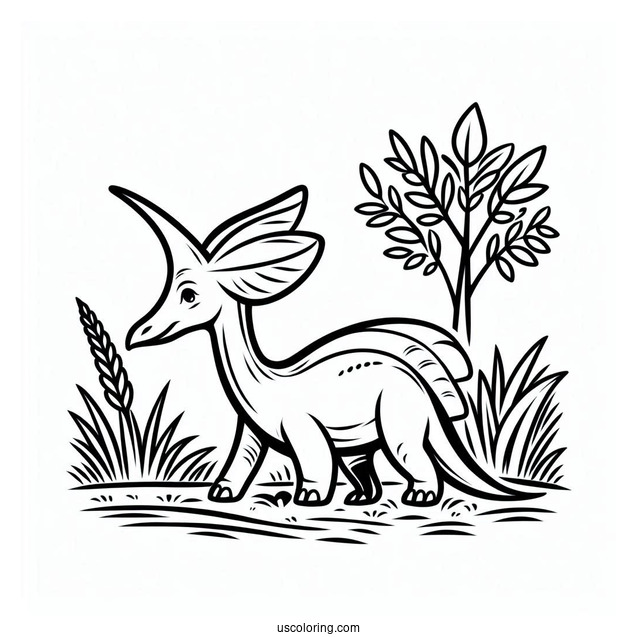 Easy Parasaurolophus Coloring Page For Preschoolers