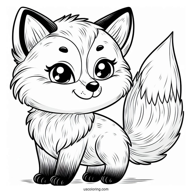 Smiling Realistic Fox Coloring Page