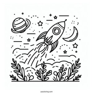 Kids Coloring Page Of a Rocket Launching