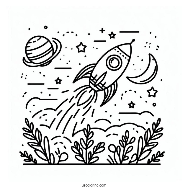 Kids Coloring Page Of a Rocket Launching