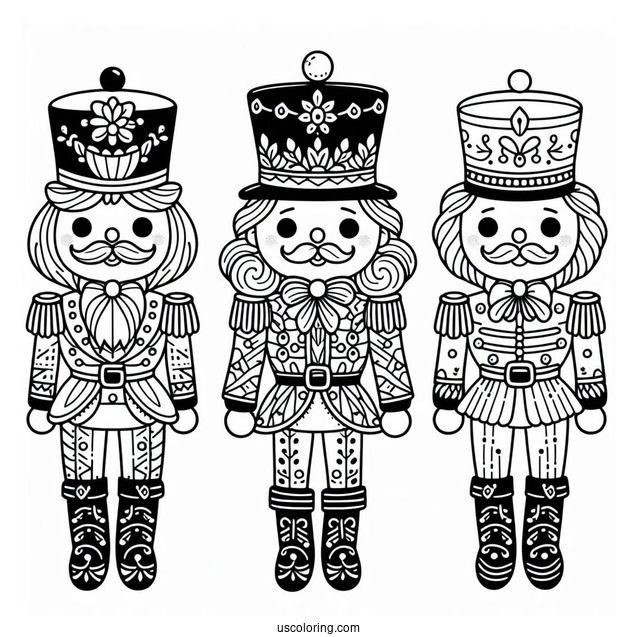 Three Easy Nutcracker Coloring Page Outlines For Kids