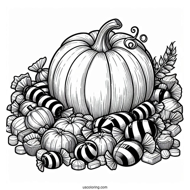 Halloween Candy In a Pumpkin To Color