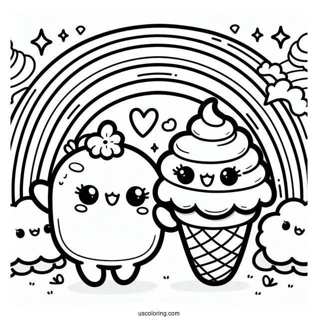 Kawaii Blue Rainbow Friends Coloring Page Waving