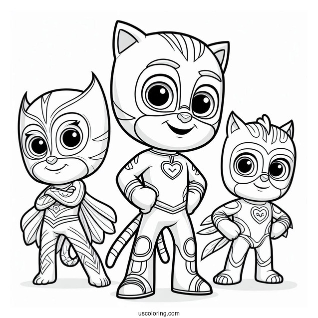 PJ Masks Coloring Page Of Gekko, Owlette, And Catboy Poster
