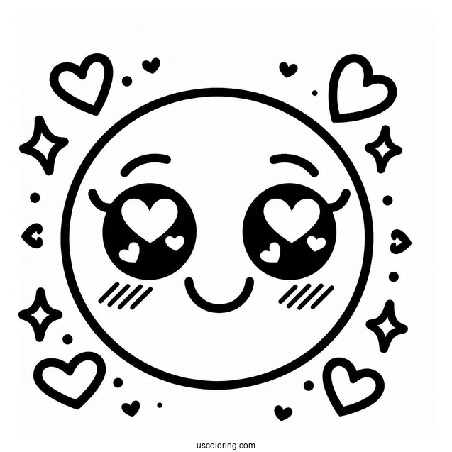 Smiling Face With Hearts Emoji Coloring Page For Preschoolers