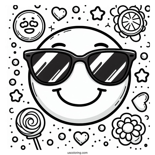 Smiling Face With Sunglasses Emoji Coloring Page For Kids