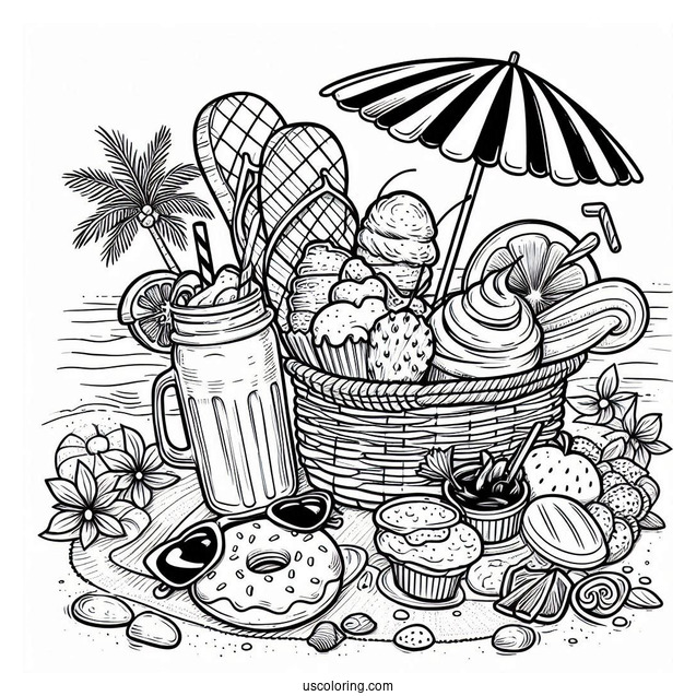 Summer Coloring Page Treats At The Beach For Kids