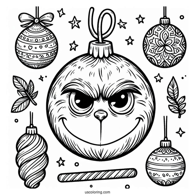 Simple Grinch Bauble Christmas Ornaments Coloring Page