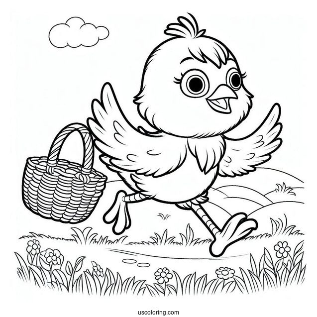 Big Bird Running In Field With Basket Coloring In For Kids