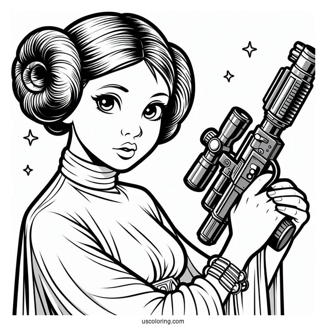 Princess Leia With Blaster Coloring Sheet
