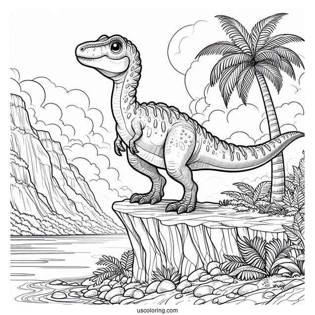 Spinosaurus Coloring Page Standing On The Edge Of A Cliff