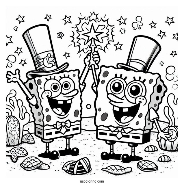 Coloring Page Of SpongeBob And Patrik Celebrating