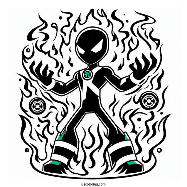 Ben 10 Coloring Page Of XLR8 Surrounded By Flames