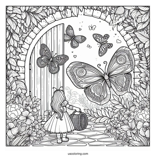 Large Butterflies In A Secret Garden With Little Girl