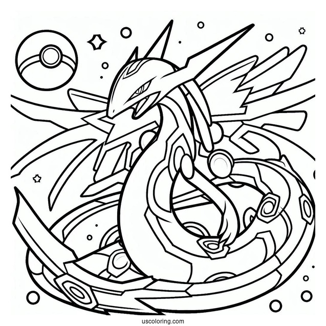 Ultimate Rayquaza Coloring Page Outline