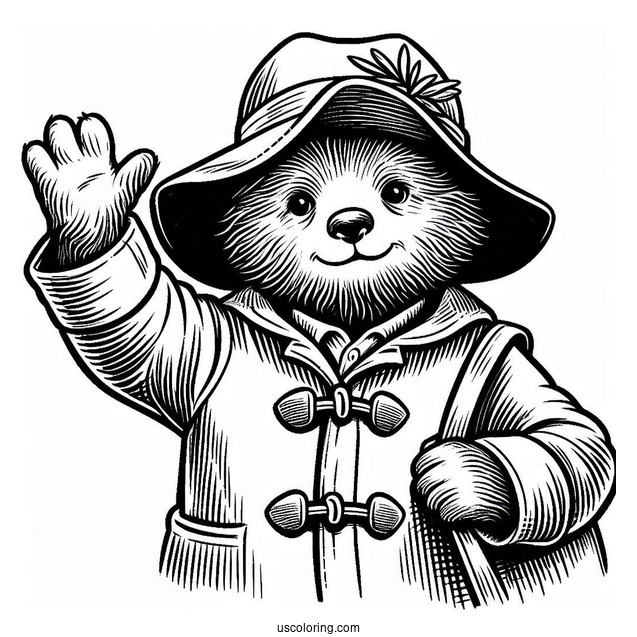 Paddington Coloring Page Waving His Hand