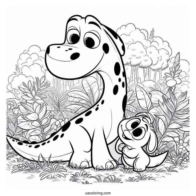 Pixar Coloring Page of Spot And Arlo Of The Good Dinosaur