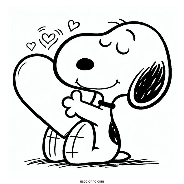Snoopy Hugging a Big Love Heart To Color