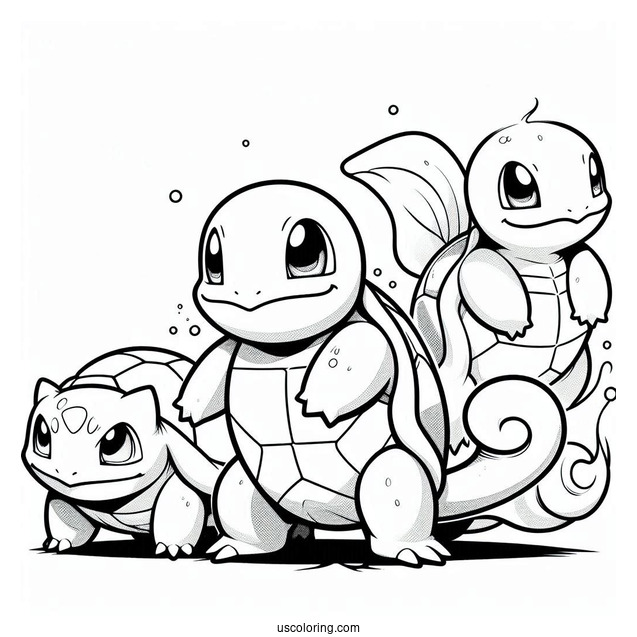 Squirtle Coloring Page With Wartortle, And Blastoise Evolution