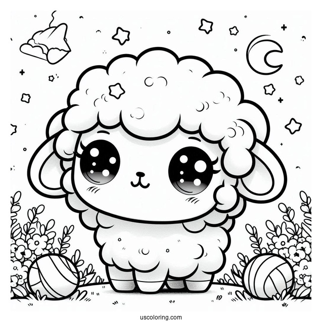 Kawaii Baby Sheep Coloring For Preschoolers