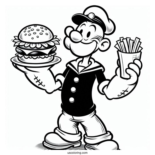 Popeye Coloring Page Of J. Wellington Wimpy Holding Cheeseburger