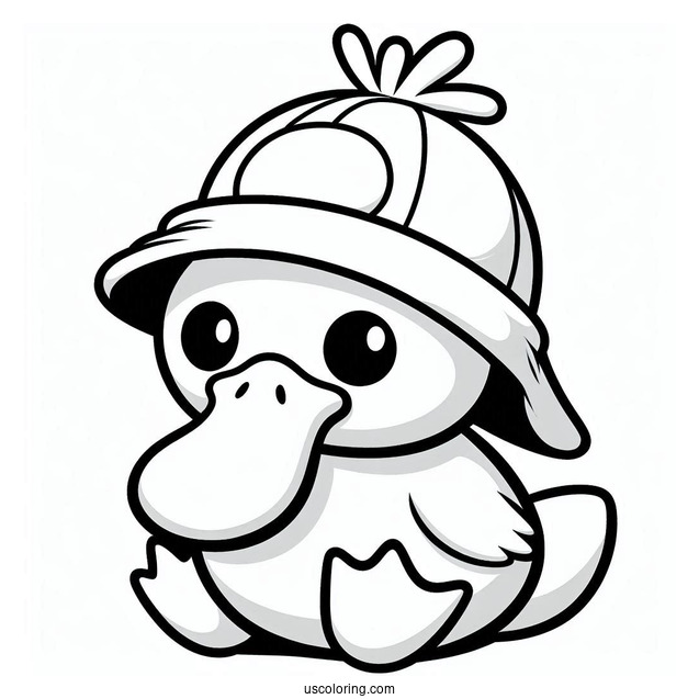 Psyduck Coloring Page Wearing Tentacool Hat For Preschoolers
